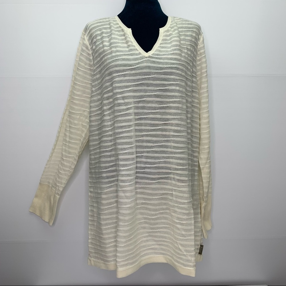 Woolrich Sweater Cream Knit 2XL V Neck Long Sleeve XXL Plus Size